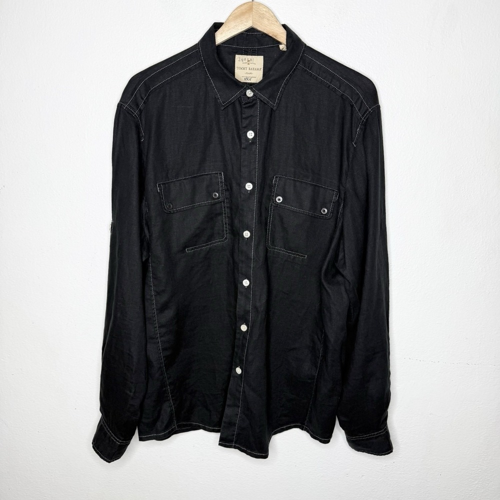 Tommy Bahama Black Long Sleeve Button Up Linen Shirt Minimalist Mens Large